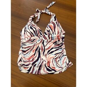 Gibson Latimer Womens Abstract Multicolor Brushstroke Halter Tankini Swim Top M